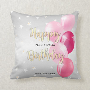 Stijlvolle Ster Happy Verjaardag en Roze Ballonnen Kussen