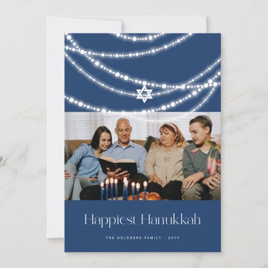 Stijlvolle ster met mousserende lampjes Hanukkah-f Feestdagenkaart (Voorkant)