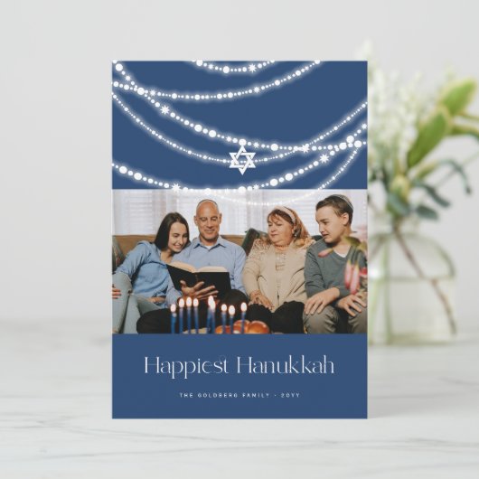 Stijlvolle ster met mousserende lampjes Hanukkah-f Feestdagenkaart (Staand voorkant)