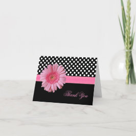Stijlvolle Stippen & Roze Gerbera Dankkaart Bedankkaart