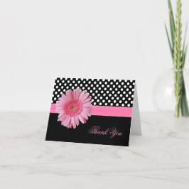 Stijlvolle Stippen & Roze Gerbera Dankkaart Bedankkaart