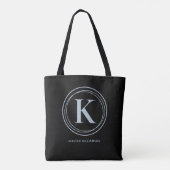 Stijlvolle Stofblauwe Monogram Naam Zwart Tote Bag (Achterkant)