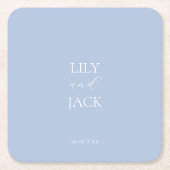 Stijlvolle Stofblauwe & Witte Trouw Papier Onderze Kartonnen Onderzetters (Voorkant)