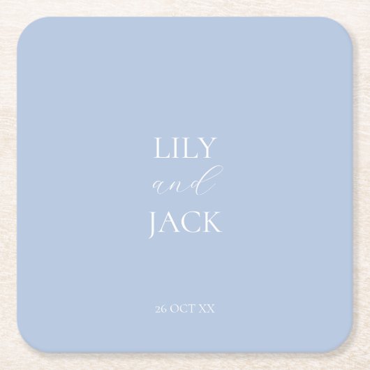 Stijlvolle Stofblauwe & Witte Trouw Papier Onderze Kartonnen Onderzetters (Voorkant)