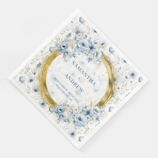 Stijlvolle  stoffige blauw gouden bruiloft servett servet (Hoek)