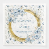 Stijlvolle stoffige blauw gouden bruiloft servett servet (Voorkant)