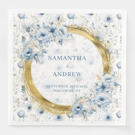 Stijlvolle  stoffige blauw gouden bruiloft servett servet (Voorkant)