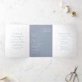 Stijlvolle stoffige blauwe moderne bruiloft drieluik uitnodiging (Binnen)