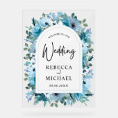 Stijlvolle stoffige blauwe witte bloemen bruiloft acryl bord (Voorkant)