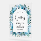 Stijlvolle stoffige blauwe witte bloemen bruiloft acryl bord (Hoek)