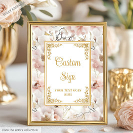 Stijlvolle stoffige roze bloemen en goud elegante  poster