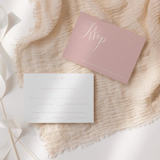 Stijlvolle stoffige roze bruiloft maaltijd keuze R Notitiekaartje