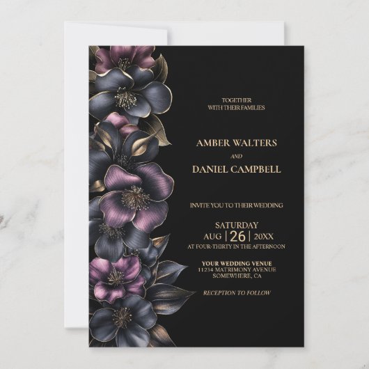 Stijlvolle stoffige roze en grijze bloemenbruiloft kaart (Voorkant)