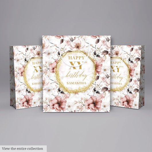 Stijlvolle stoffige roze Waterverf 70 verjaardagsc Medium Cadeauzakje