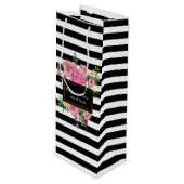 Stijlvolle strepen en bloemen Wijntas Wijn Cadeautas (Voorkant Gekanteld)