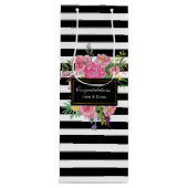 Stijlvolle strepen en bloemen Wijntas Wijn Cadeautas (Voorkant)