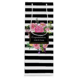 Stijlvolle strepen en bloemen Wijntas Wijn Cadeautas