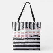 Stijlvolle strepen Net gelaagd zwart, wit en roze Tote Bag (Voorkant)