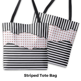 Stijlvolle strepen Net gelaagd zwart, wit en roze Tote Bag