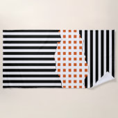 Stijlvolle strepen Net zwart, wit, Oranje gelaagd Strandlaken (Voorkant)