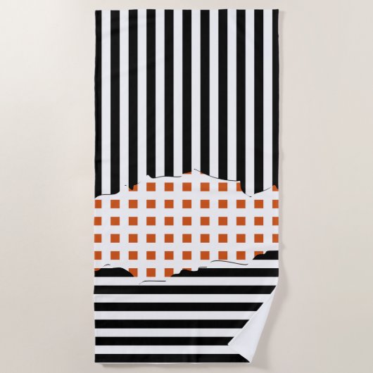 Stijlvolle strepen Net zwart, wit, Oranje gelaagd Strandlaken (Voorkant)