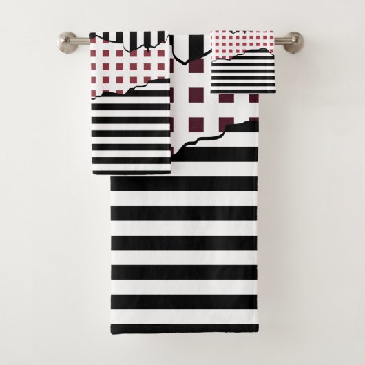 Stijlvolle strepen Net zwart, wit, rood gelaagd Bad Handdoek (Insitu)