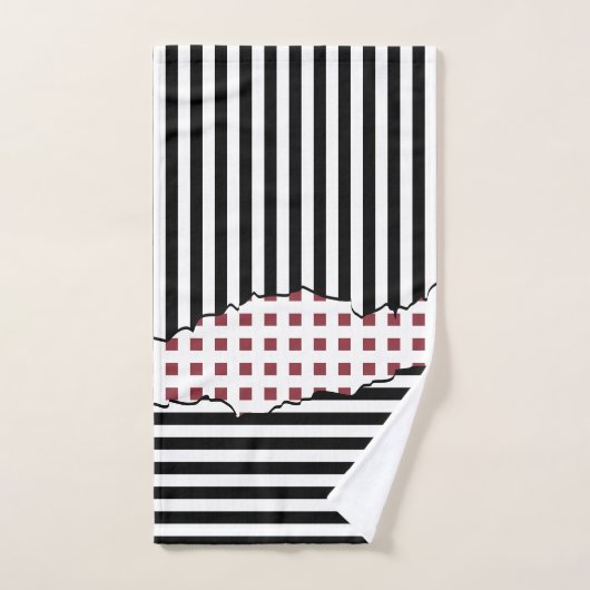 Stijlvolle strepen Net zwart, wit, rood gelaagd Bad Handdoek (Handdoek)