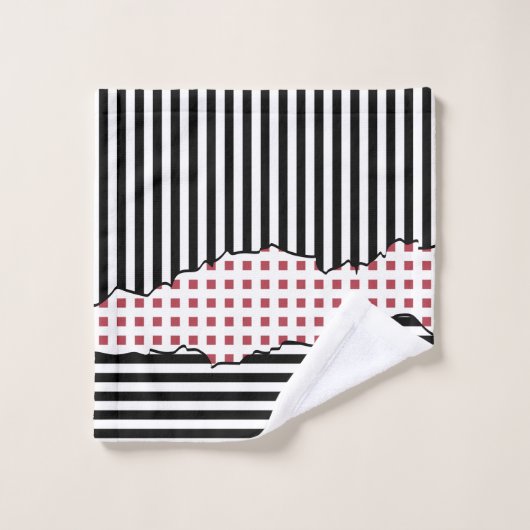 Stijlvolle strepen Net zwart, wit, rood gelaagd Bad Handdoek (Wasdoekje)