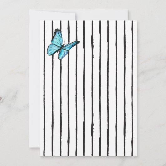 Stijlvolle strepen zwart wit. Vlinders bruiloft Kaart (Achterkant)