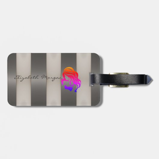 Stijlvolle streping - Meisje Silhouette, speciaal Bagagelabel (Achterkant horizontaal)