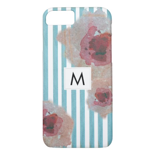 Stijlvolle Striped Boho Chic Monogramed Floral Case-Mate iPhone Case (Achterkant)