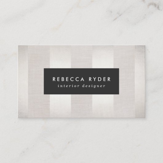 Stijlvolle striped Faux Silver en Linen Beige Visitekaartje (Voorkant)