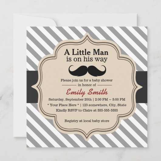 Stijlvolle Stripes Mustache Little Man Baby shower Kaart (Voorkant)