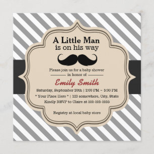Stijlvolle Stripes Mustache Little Man Baby shower Kaart