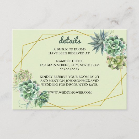 Stijlvolle Succulente Bruiloft Informatiekaartje (Voorkant)