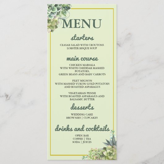Stijlvolle Succulente Bruiloft Menu (Voorkant)