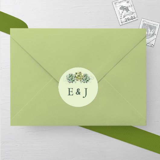 Stijlvolle Succulente Bruiloft Ronde Sticker