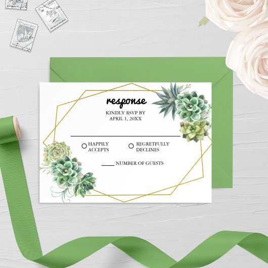 Stijlvolle Succulente Bruiloft RSVP Kaartje