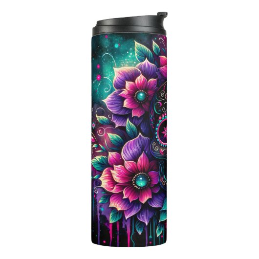 Stijlvolle suikerschedel thermosbeker (Gedraaid links)