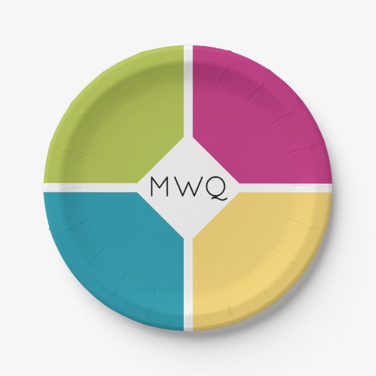 Stijlvolle SUMMER COLORS Quadrants Monogram Papieren Bordje (Voorkant)
