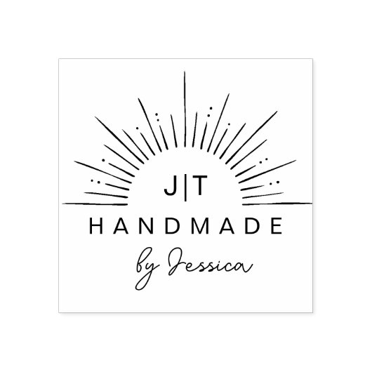 Stijlvolle Sunrays Custom Name Elegant Handgemaakt Rubberstempel (Afrduk)