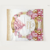 Stijlvolle Sweet 16 Achtergrond Roze Jurk Goud Tia Wandkleed (Voorkant (horizontaal))