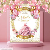 Stijlvolle Sweet 16 Achtergrond Roze Jurk Goud Tia Wandkleed