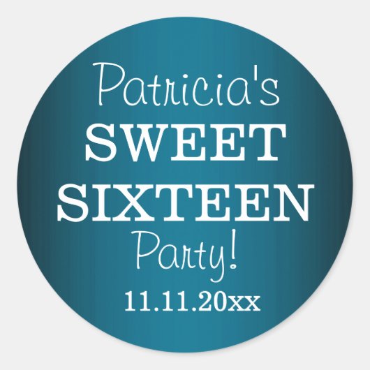 Stijlvolle Sweet 16 Party Stickers : Metallic Blau (Voorkant)