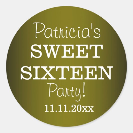 Stijlvolle Sweet 16 Party Stickers : Metallic Groe (Voorkant)