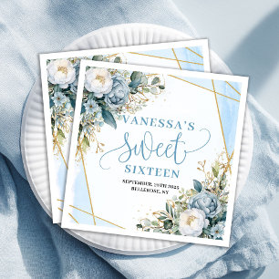 Stijlvolle Sweet Sixteen Stofblauw Groenery Feest  Servet