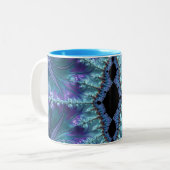 Stijlvolle Swirl Flourish Fractal Abstracte Aqua A Tweekleurige Koffiemok (Voorkant links)