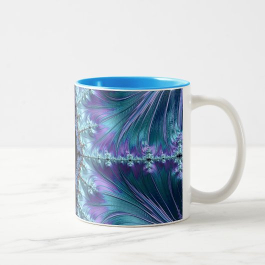 Stijlvolle Swirl Flourish Fractal Abstracte Aqua A Tweekleurige Koffiemok (Rechts)