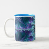 Stijlvolle Swirl Flourish Fractal Abstracte Aqua A Tweekleurige Koffiemok (Links)