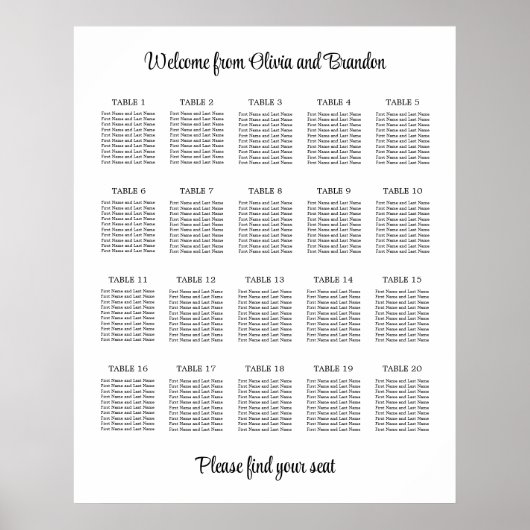 Stijlvolle tafel trouw zitplaats poster (Voorkant)